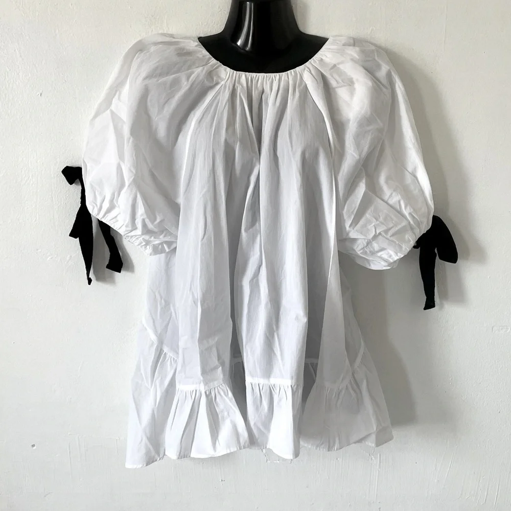 Zara White Two Ways Poplin Tie Oversized Blouse